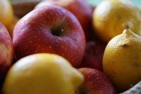 Colorful Apples and Lemons in the Basket