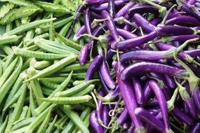 purple and green beans on a market in Burma