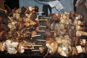 fried Mushrooms on Skewers, barbecue