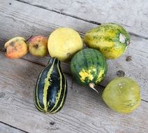 Autumn harvest of pumpkins and apples