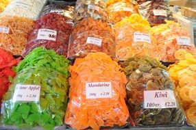 candied fruit on market stall, austria, Vienna