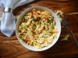 Coleslaw salad with Fork and Napkin