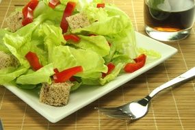 lettuce, bell pepper and bread, Vegetarian salad