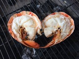 shrimps on grill, barbecue
