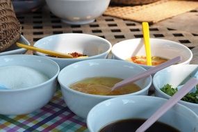 seasoning bowls on the table