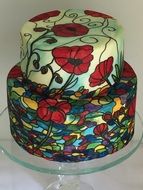 cake in colorful flower glaze