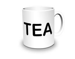 Tea, black letters on white mug