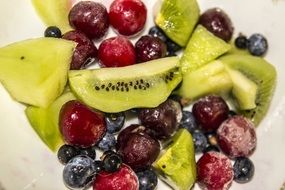 frozen fruits and berries on a plate close-up