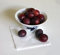 plums lie in a white plate