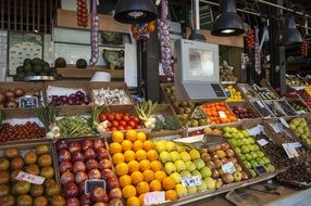 shop with fruits and vegetables