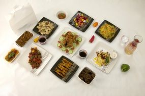 variety of food on different plates