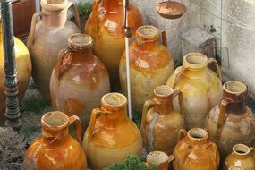 clay vases for wine on the street