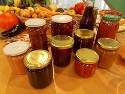 jam in glass jars on the kitchen table