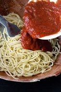 Italian meal of Pasta Spaghetti with red souce