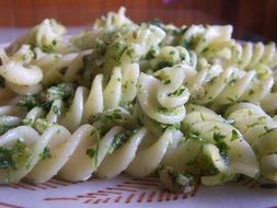 Pasta with greenery macro