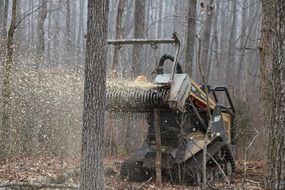 Forestry industrial shredder in the forest