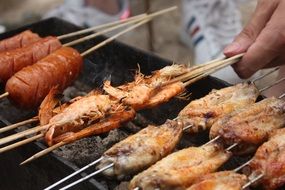 grilled prawns and sausage