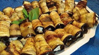 Eggplant rolls on tray