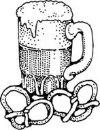Beer And Pretzels, vintage black and white drawing