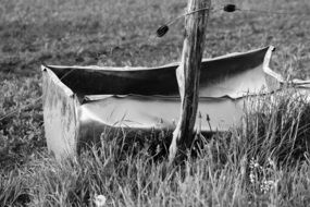 water trough on the field in black and white background