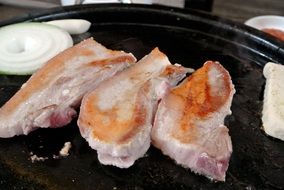 pork on a black plate