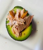 Salmon at top of Avocado, snack
