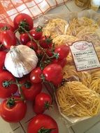 Tomatoes, Garlic and Pasta, ingredients for Italian food