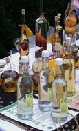 alcohol bottles on a tray