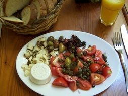 Salad,olives and cheese for the lunch