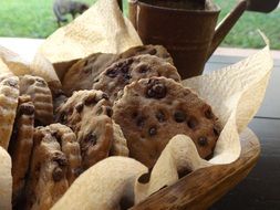 Cookie with chocolate inside in the bowl