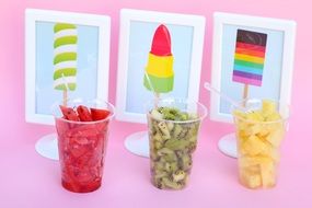 plastic cups with fruits