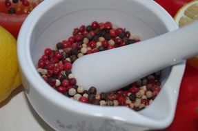 Colorful Spices in white mortar