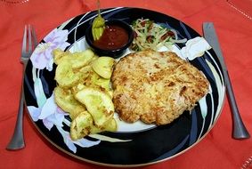 fried meat and chips for dinner