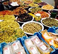 Olives in bowls on Market