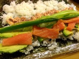 Sushi is food with seafood