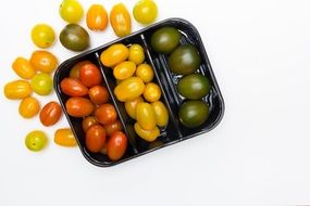 tomatoes, yellow, red and green