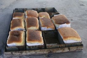 slices of biscuit on a baking sheet