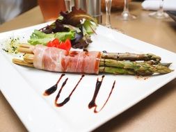 green asparagus bacon in a restaurant