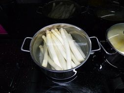 white asparagus in a pan