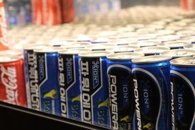 blue cans with energy drink