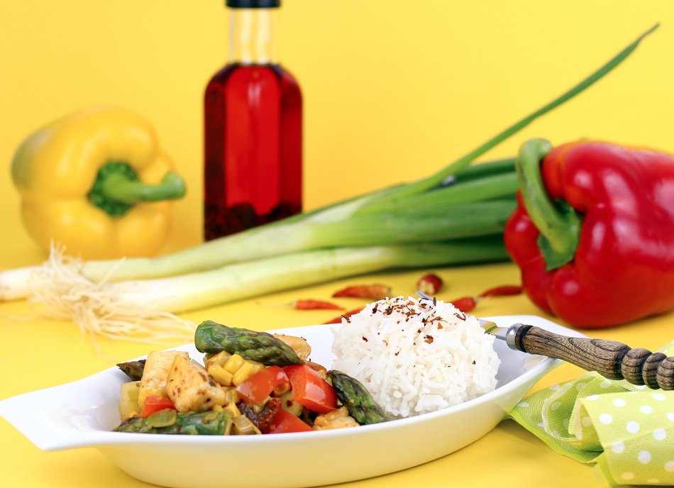 vegetable dish on a background of spring onion