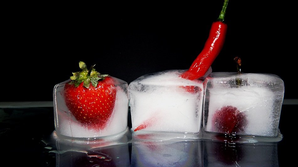 ice cubes with fruits and vegetables