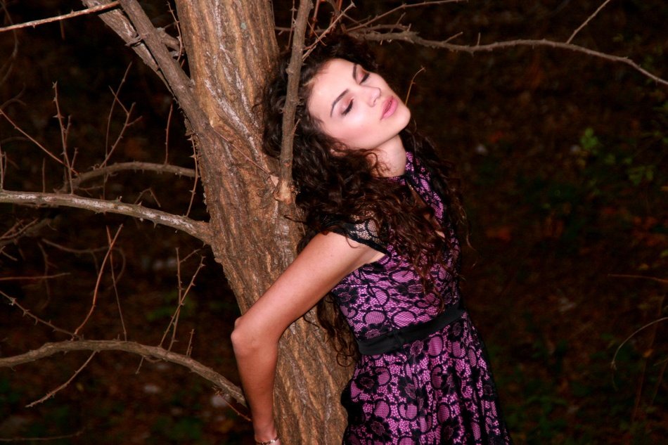 Girl with closed eyes in Forest Wild Autumn