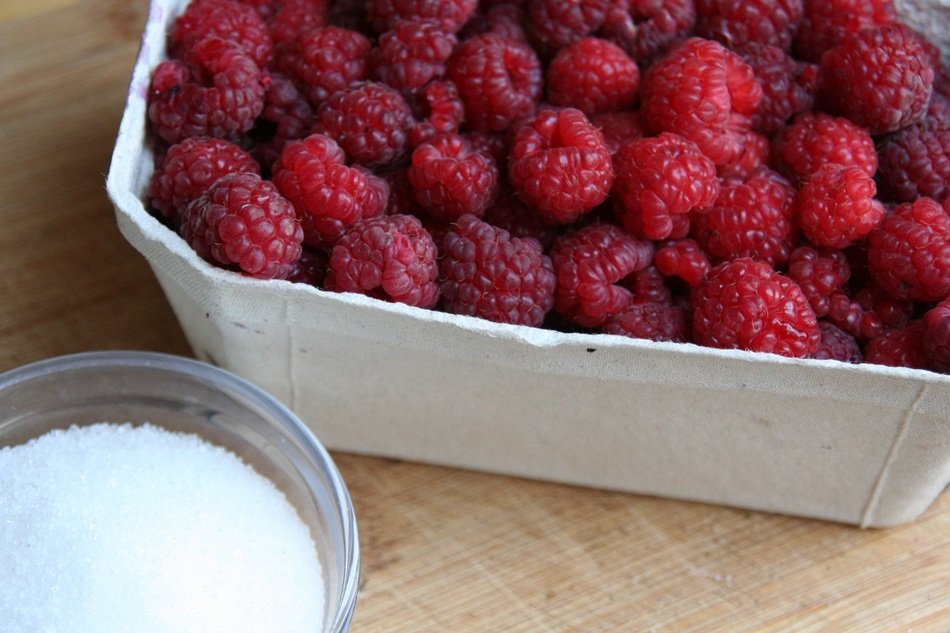 Raspberries and sugar