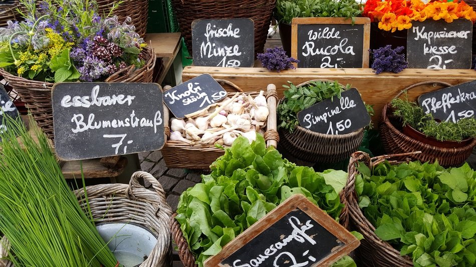 Vegetables in market stall