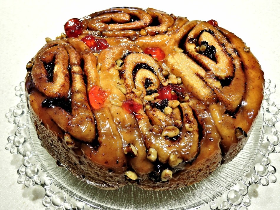 Chelsea Bun with Walnuts and Cherries