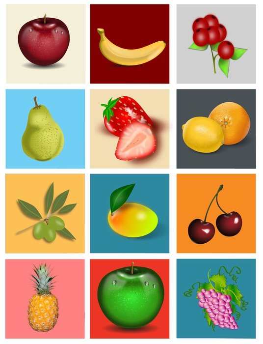 collage with fruits and berries