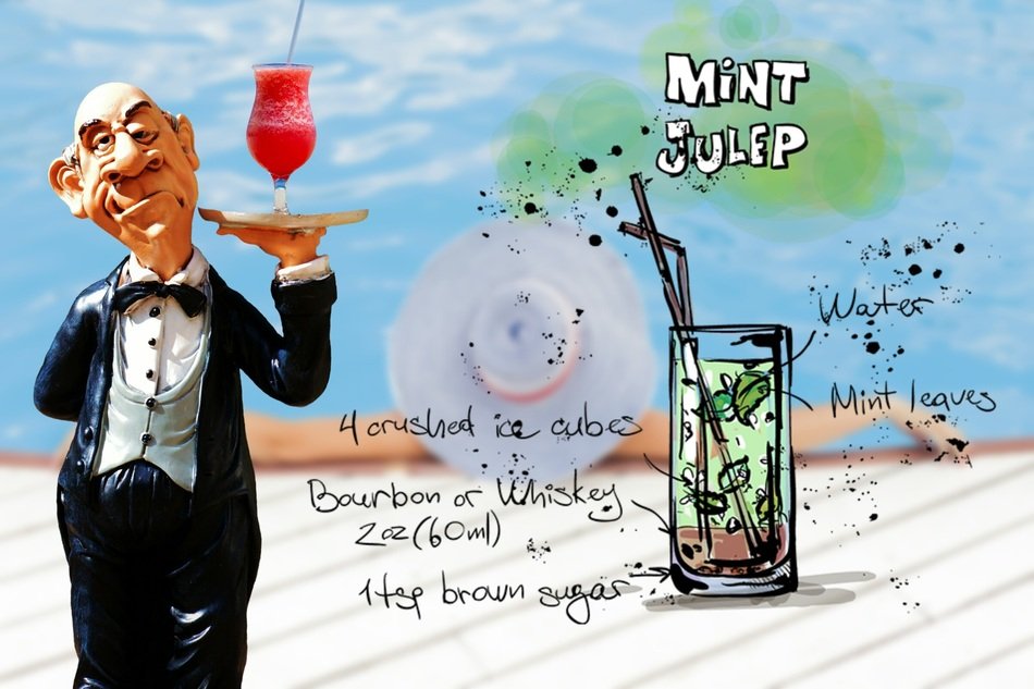 waiter figurine at mint julep cocktail recipe