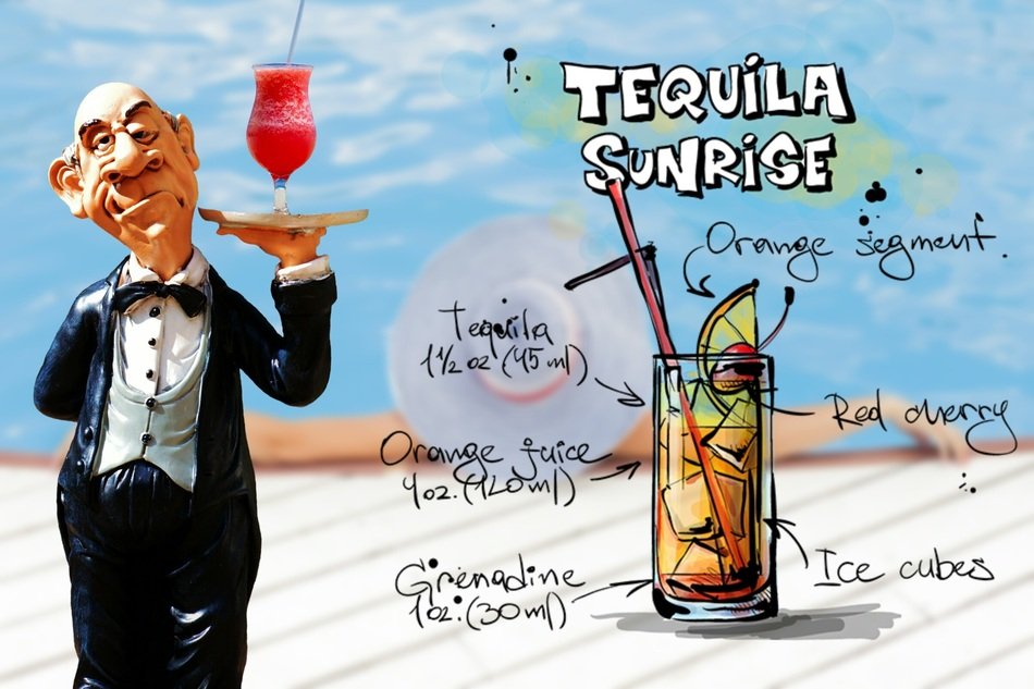 waiter figurine at tequila sunrise cocktail recipe