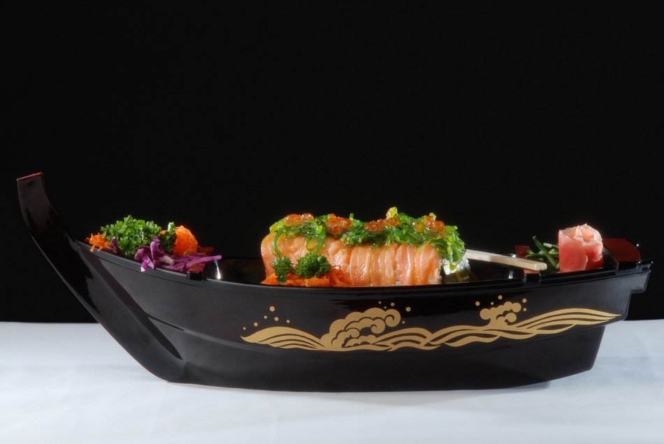 sushi boat on a white table